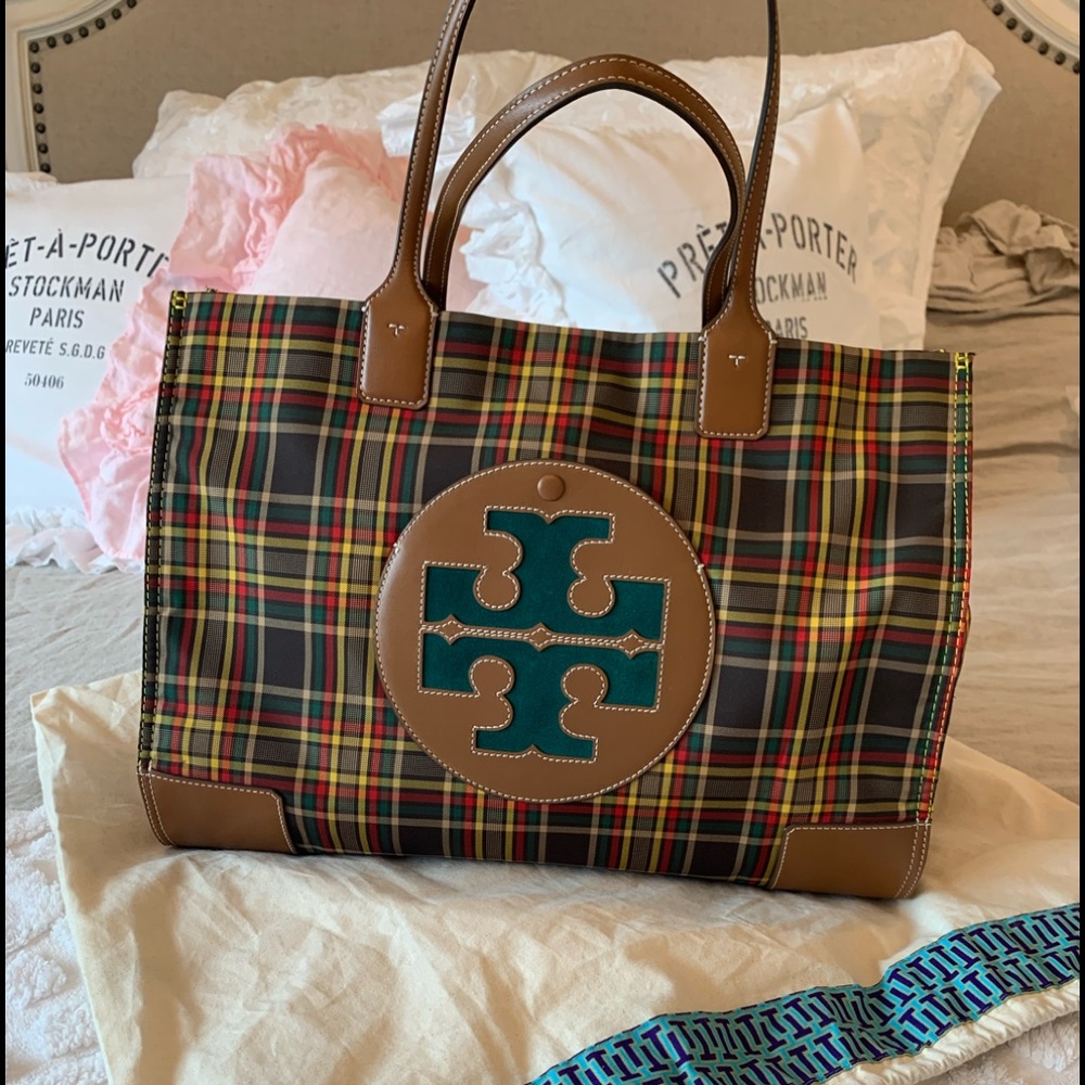 Tory Burch Etta Bag in gorgeous fall colors with Suede "T" pocket; EUC